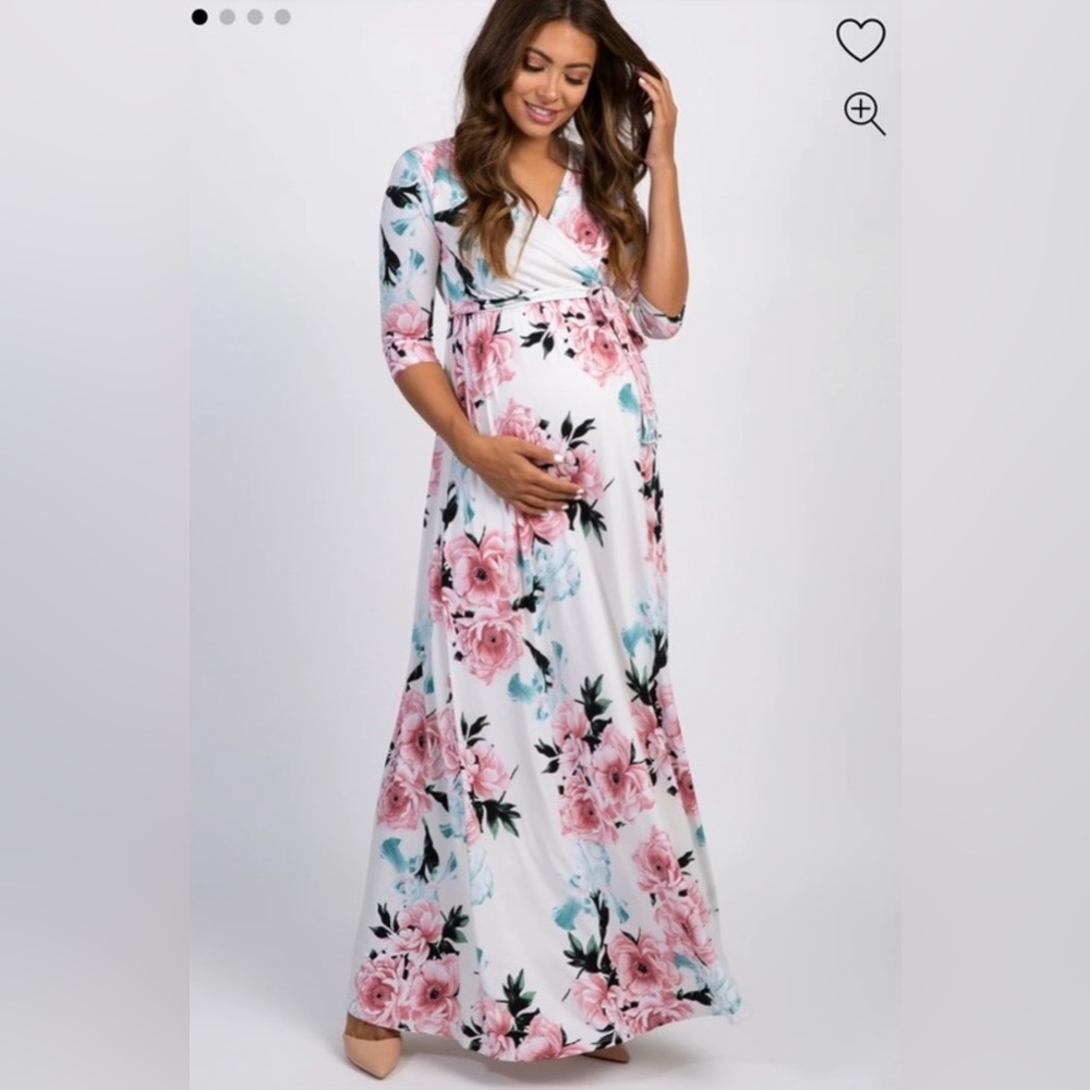 PinkBlush White Floral Sash Tie Maternity/Nursing Dress